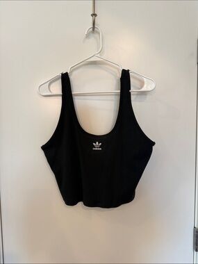 adidas Black Ribbed Cropped Tank with Trefoil Emblem